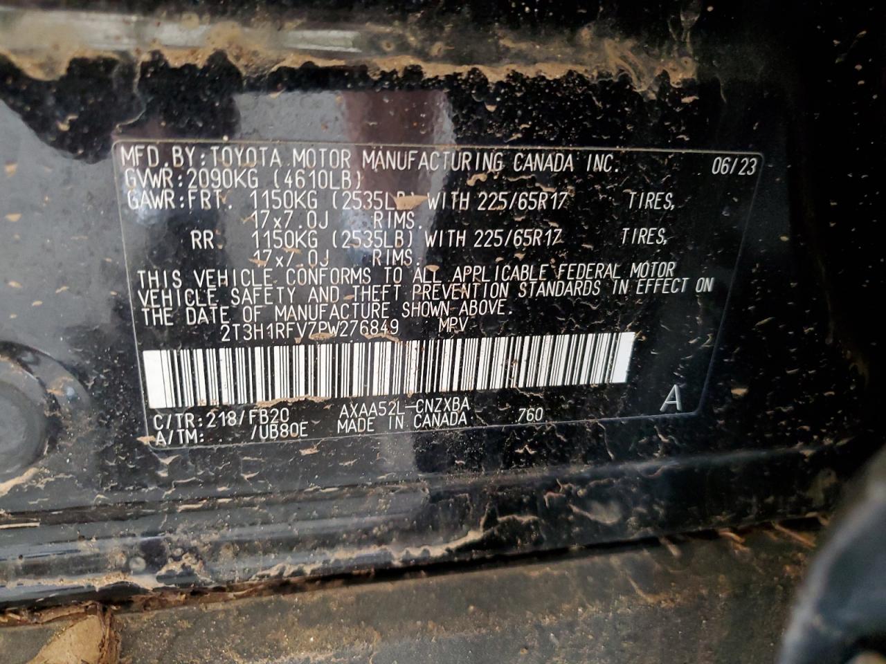 2023 Toyota Rav4 Le VIN: 2T3H1RFV7PW276849 Lot: 85358025