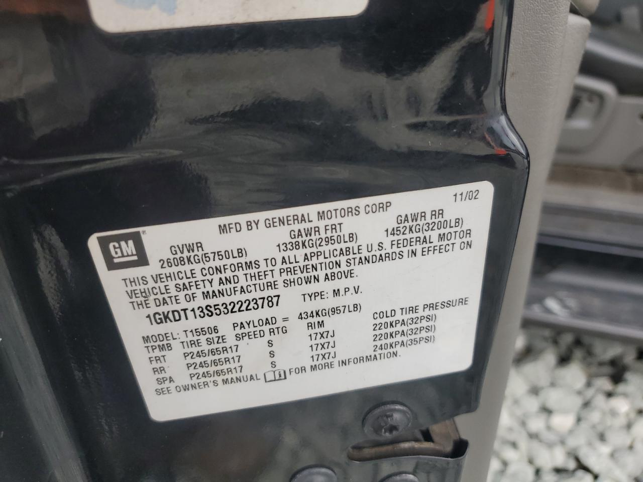 2003 GMC Envoy VIN: 1GKDT13S532223787 Lot: 81967265