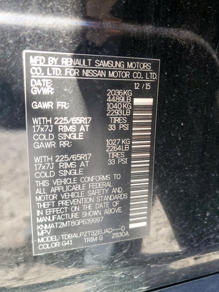 2016 Nissan Rogue S VIN: KNMAT2MT8GP639997 Lot: 85600355