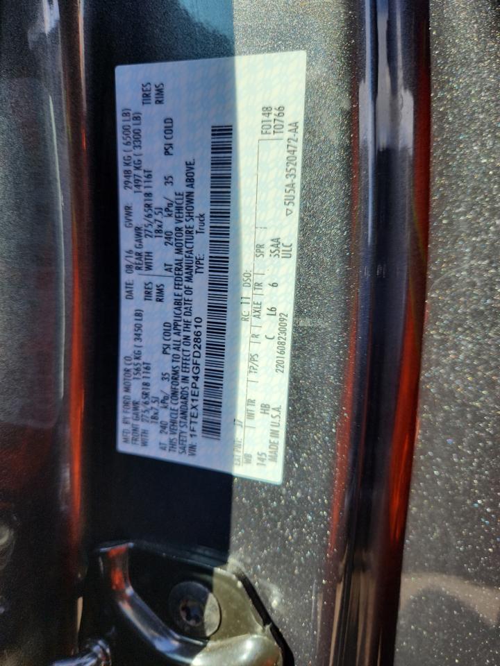 2016 Ford F150 Super Cab VIN: 1FTEX1EP4GFD28610 Lot: 90863525