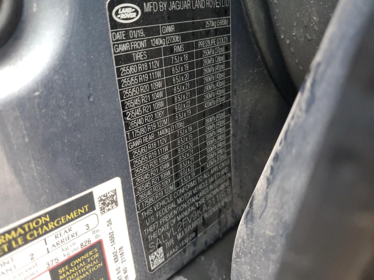 2019 Land Rover Range Rover Velar R-Dynamic Se VIN: SALYL2FV9KA211678 Lot: 90453935