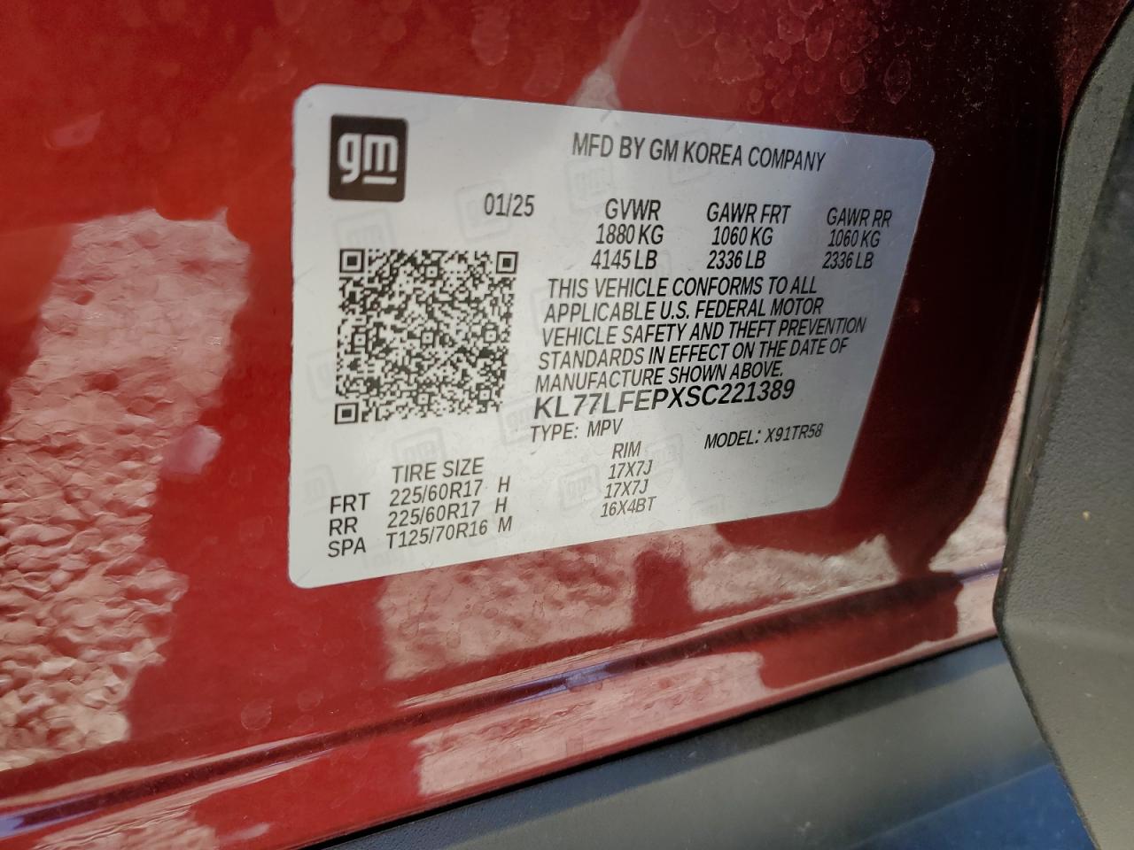2025 Chevrolet Trax Ls VIN: KL77LFEPXSC221389 Lot: 86172655