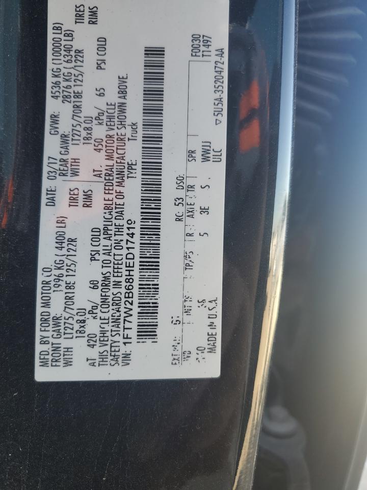 2017 Ford F250 Super Duty VIN: 1FT7W2B68HED17419 Lot: 82537725