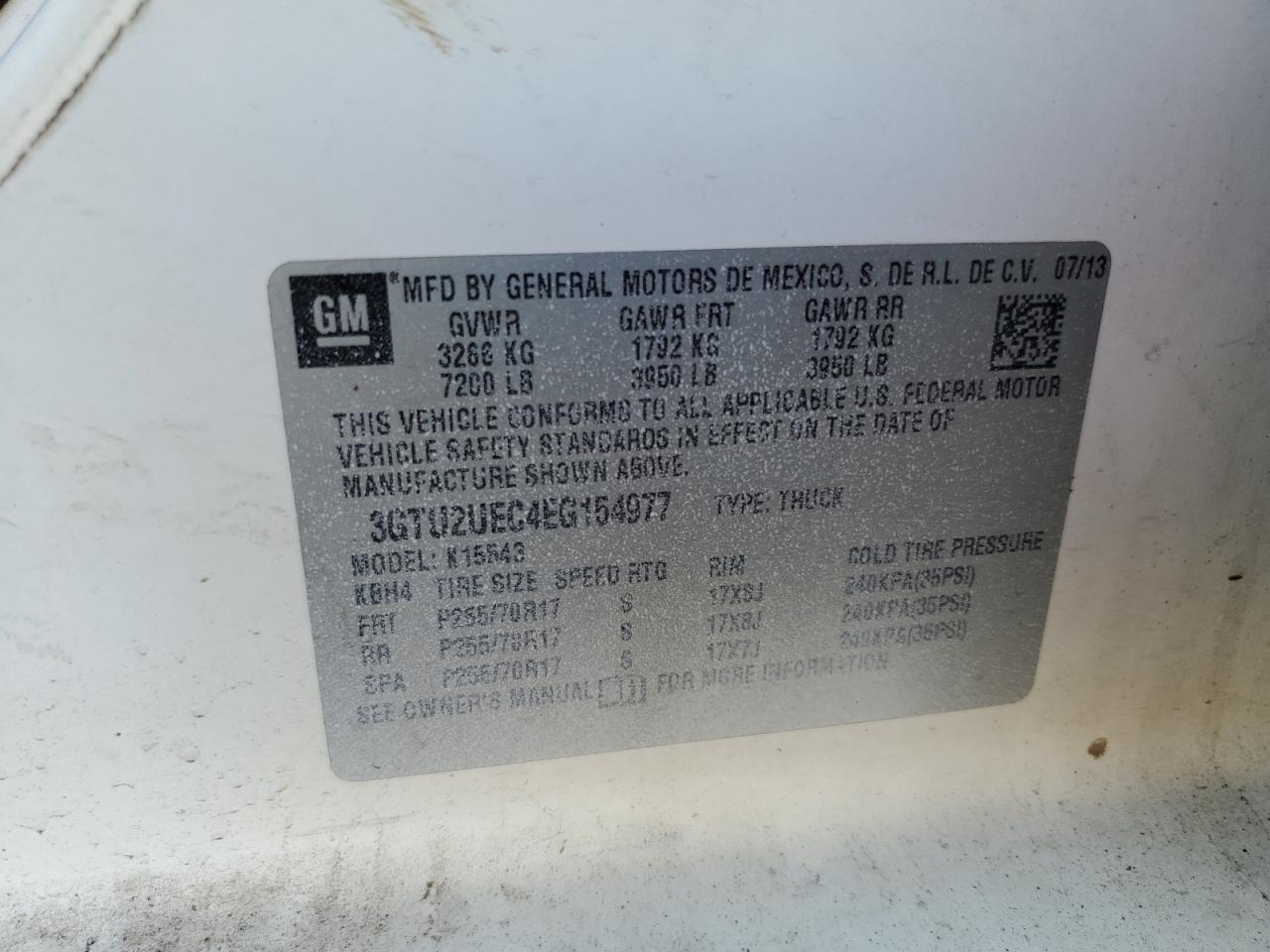 2014 GMC Sierra K1500 Sle VIN: 3GTU2UEC4EG154977 Lot: 86863185