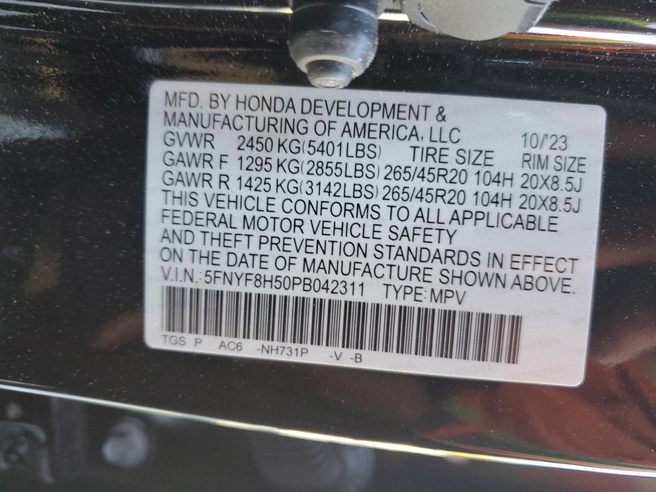 2023 Honda Passport Exl VIN: 5FNYF8H50PB042311 Lot: 81919995