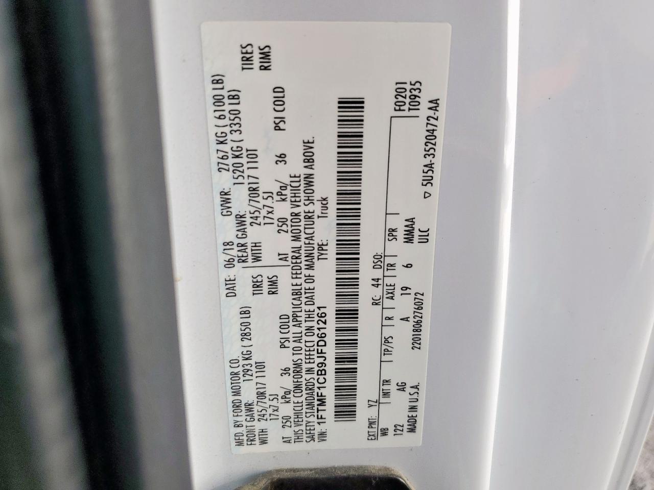 2018 Ford F150 VIN: 1FTMF1CB9JFD61261 Lot: 84890555