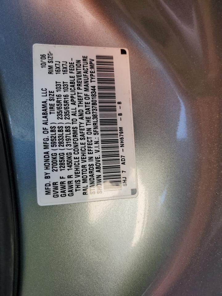 2007 Honda Odyssey Exl VIN: 5FNRL38737B018344 Lot: 87105675