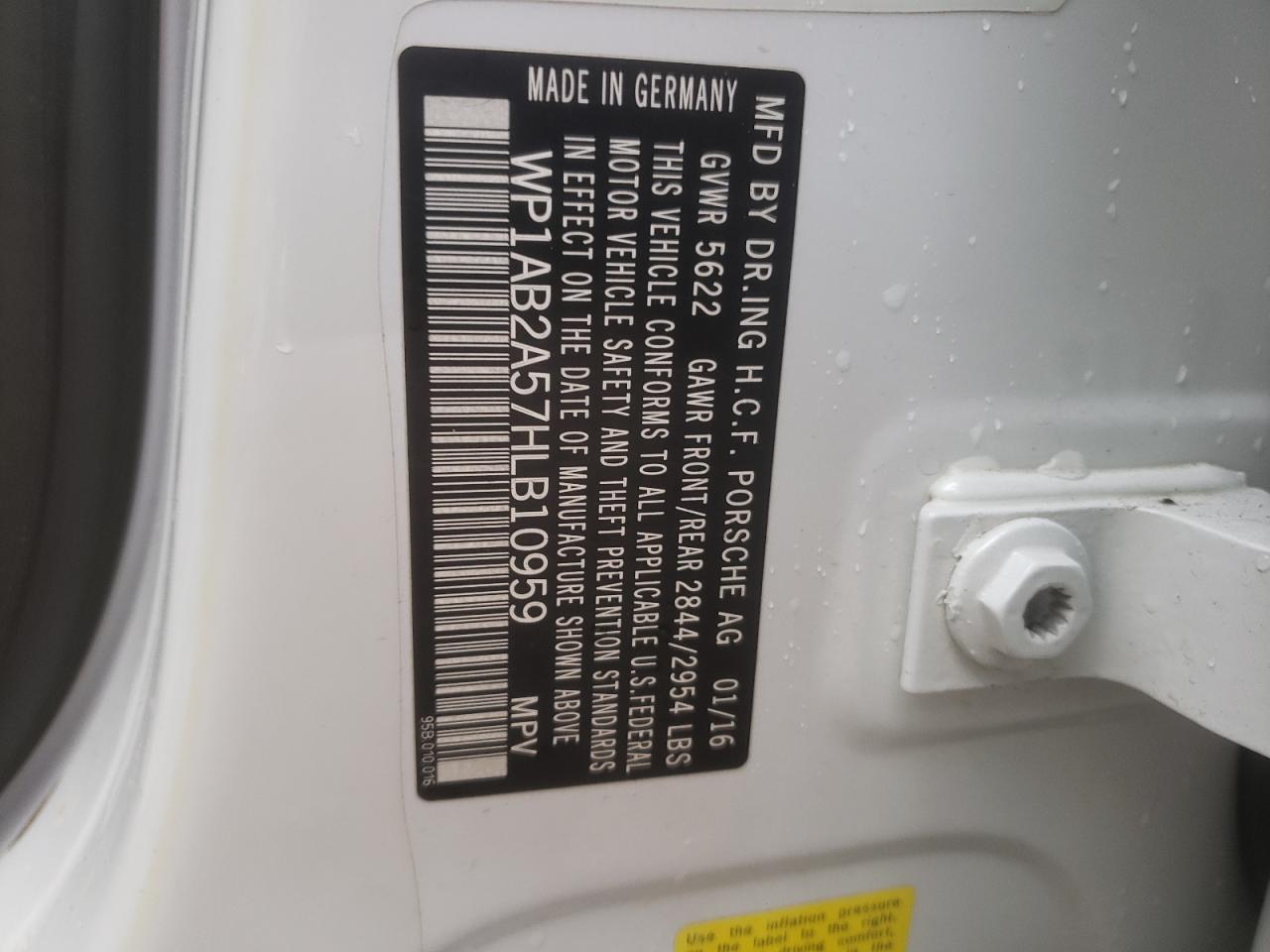 2017 Porsche Macan S VIN: WP1AB2A57HLB10959 Lot: 85550515