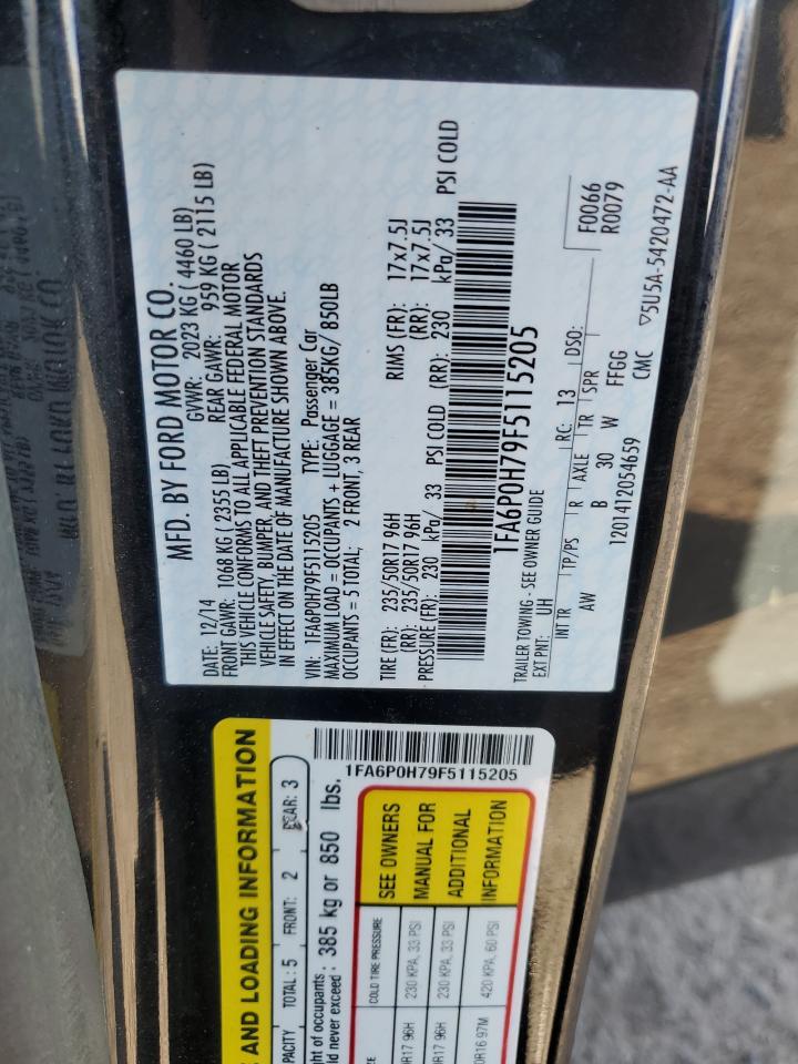 2015 Ford Fusion Se VIN: 1FA6P0H79F5115205 Lot: 85762825