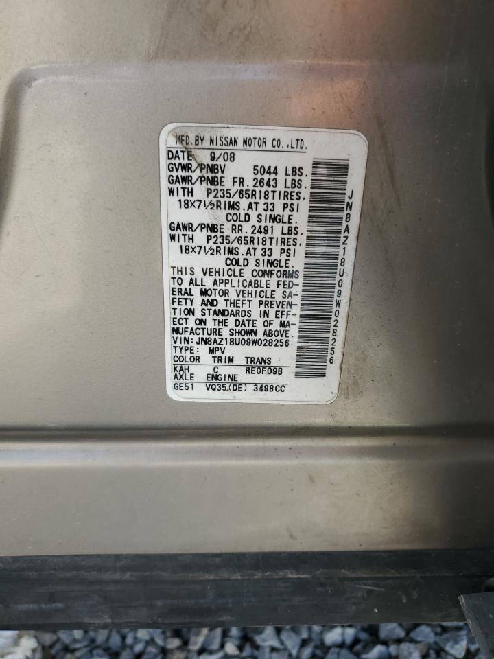 2009 Nissan Murano S VIN: JN8AZ18U09W028256 Lot: 82409415