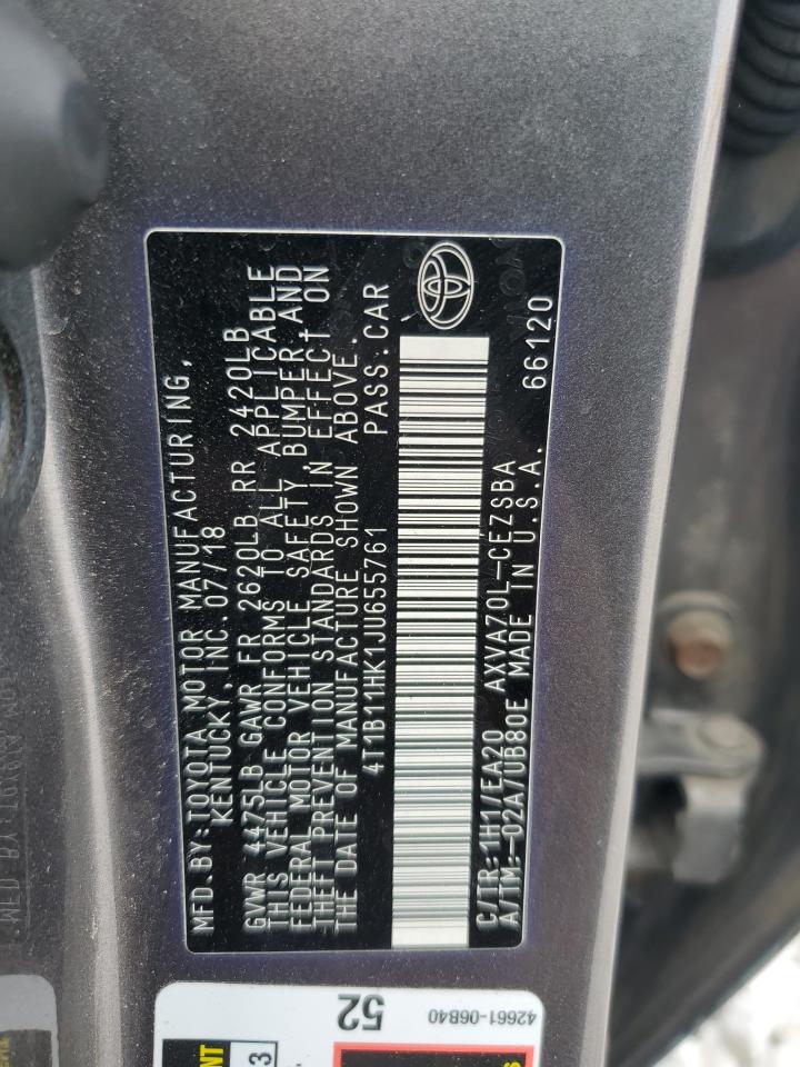 2018 Toyota Camry L VIN: 4T1B11HK1JU655761 Lot: 86176685