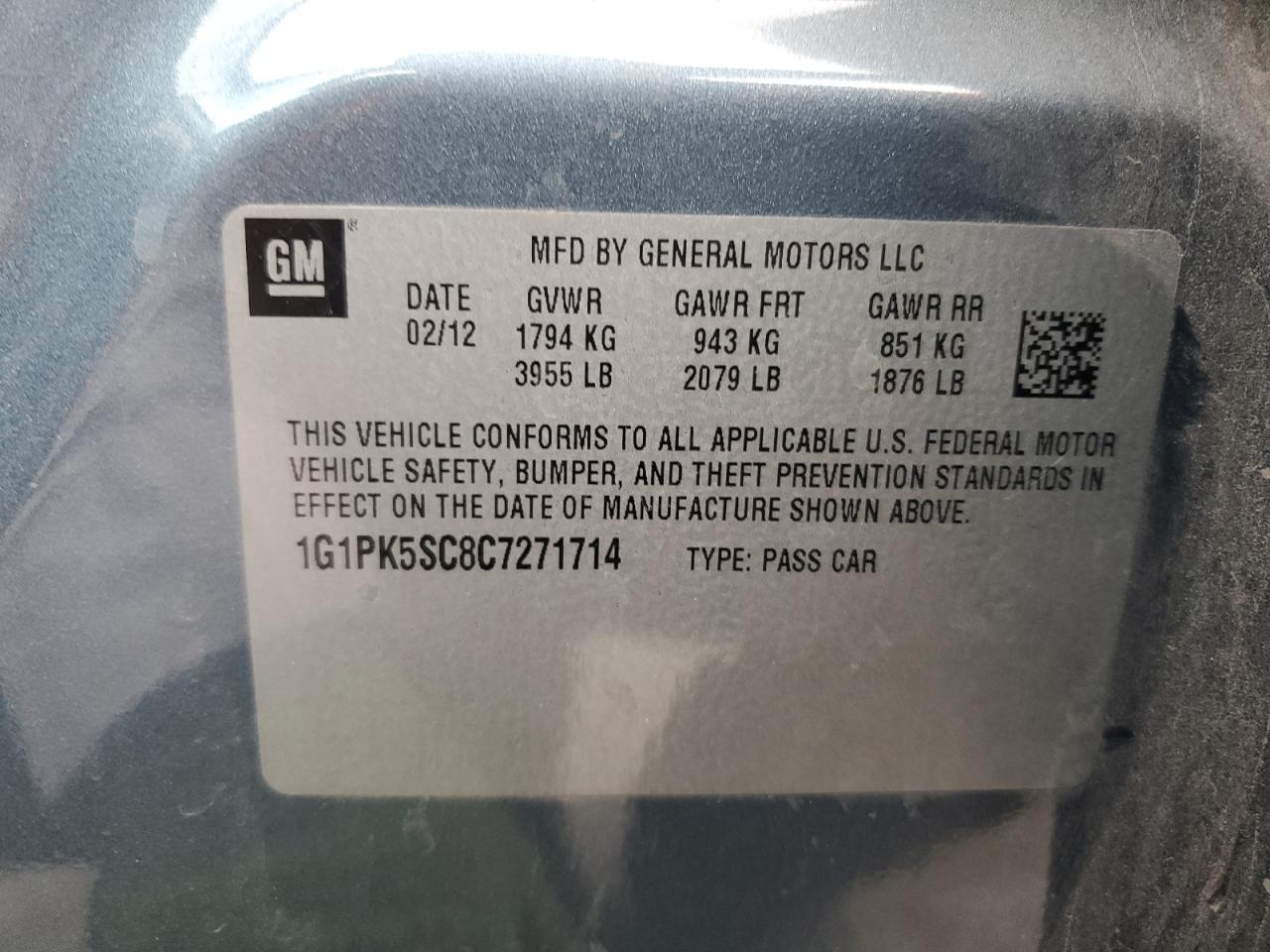 2012 Chevrolet Cruze Eco VIN: 1G1PK5SC8C7271714 Lot: 86545775