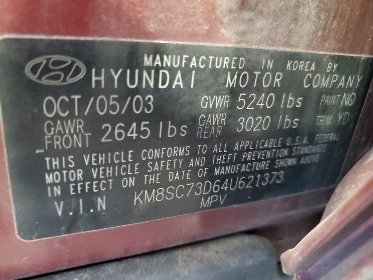 2004 Hyundai Santa Fe Gls VIN: KM8SC73D64U621373 Lot: 84289455