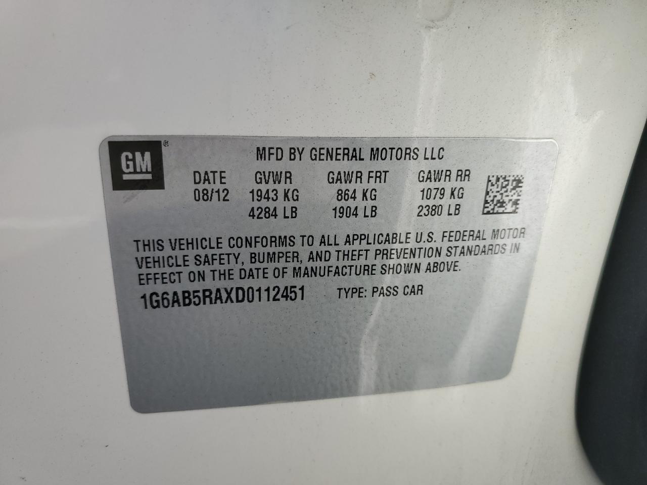 2013 Cadillac Ats Luxury VIN: 1G6AB5RAXD0112451 Lot: 90736535