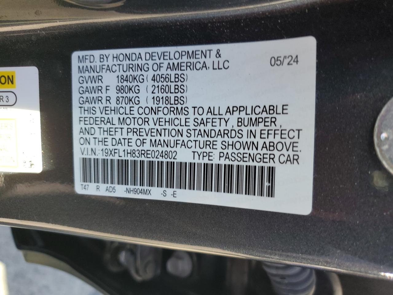 2024 Honda Civic Sport Touring VIN: 19XFL1H83RE024802 Lot: 85131165