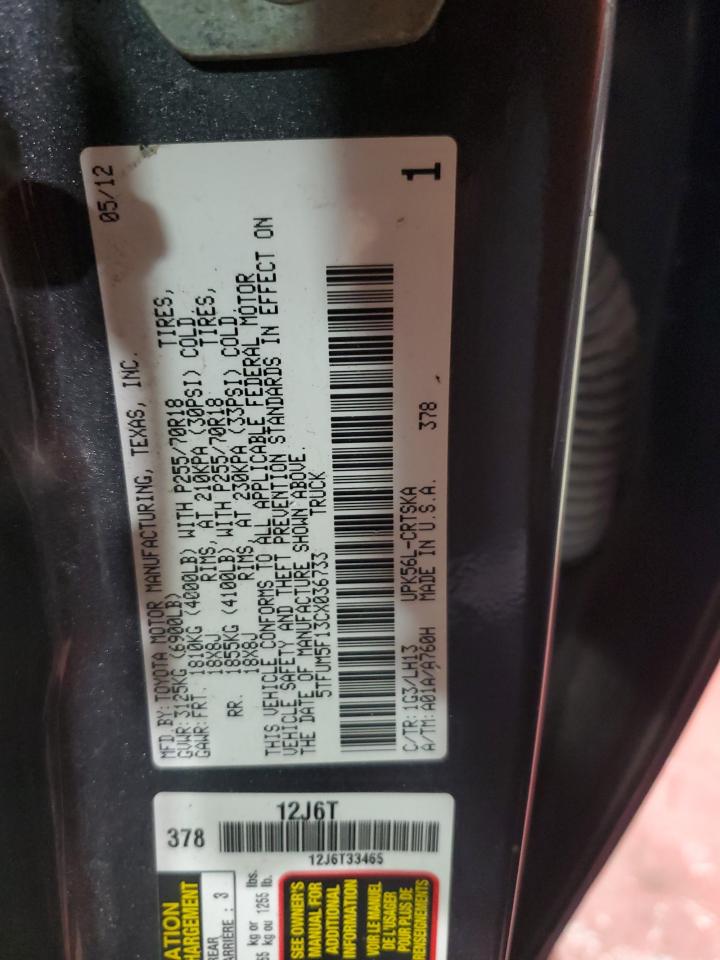 2012 Toyota Tundra Double Cab Sr5 VIN: 5TFUM5F13CX036733 Lot: 86172465