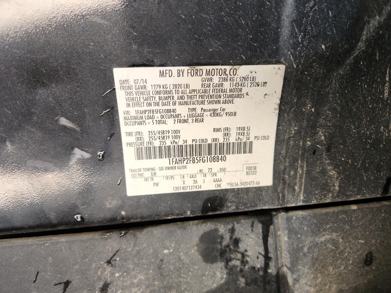 2015 Ford Taurus Limited VIN: 1FAHP2F85FG108840 Lot: 84474815