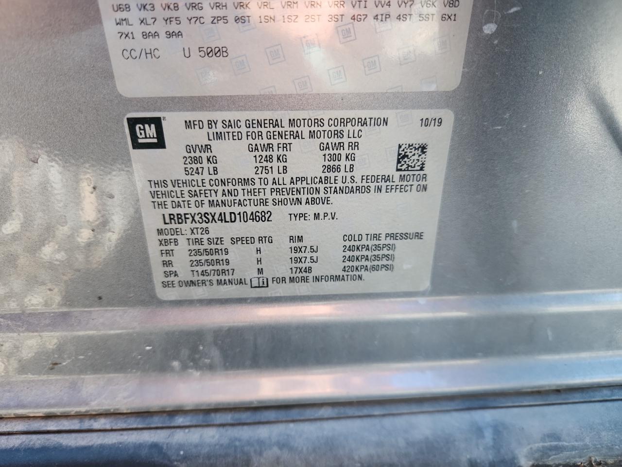 2020 Buick Envision Premium VIN: LRBFX3SX4LD104682 Lot: 86130335