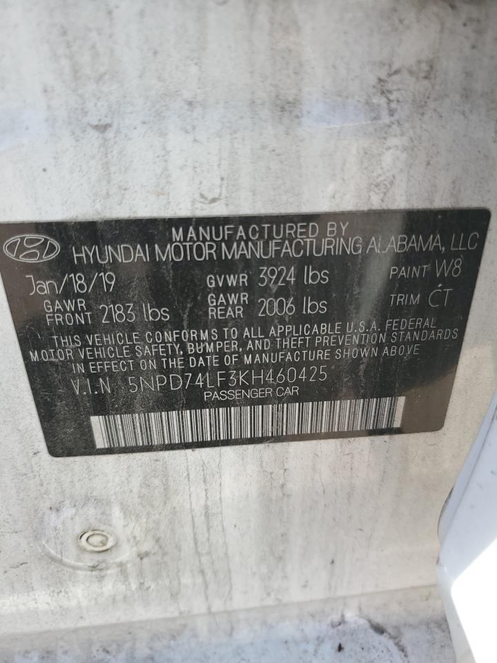 2019 Hyundai Elantra Se VIN: 5NPD74LF3KH460425 Lot: 86615525