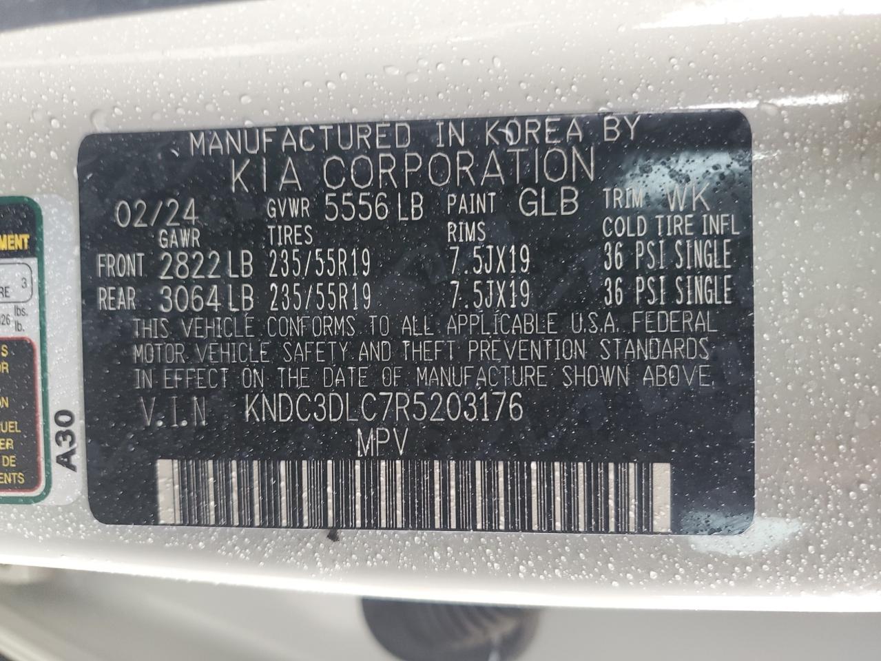 2024 Kia Ev6 Light VIN: KNDC3DLC7R5203176 Lot: 90338285