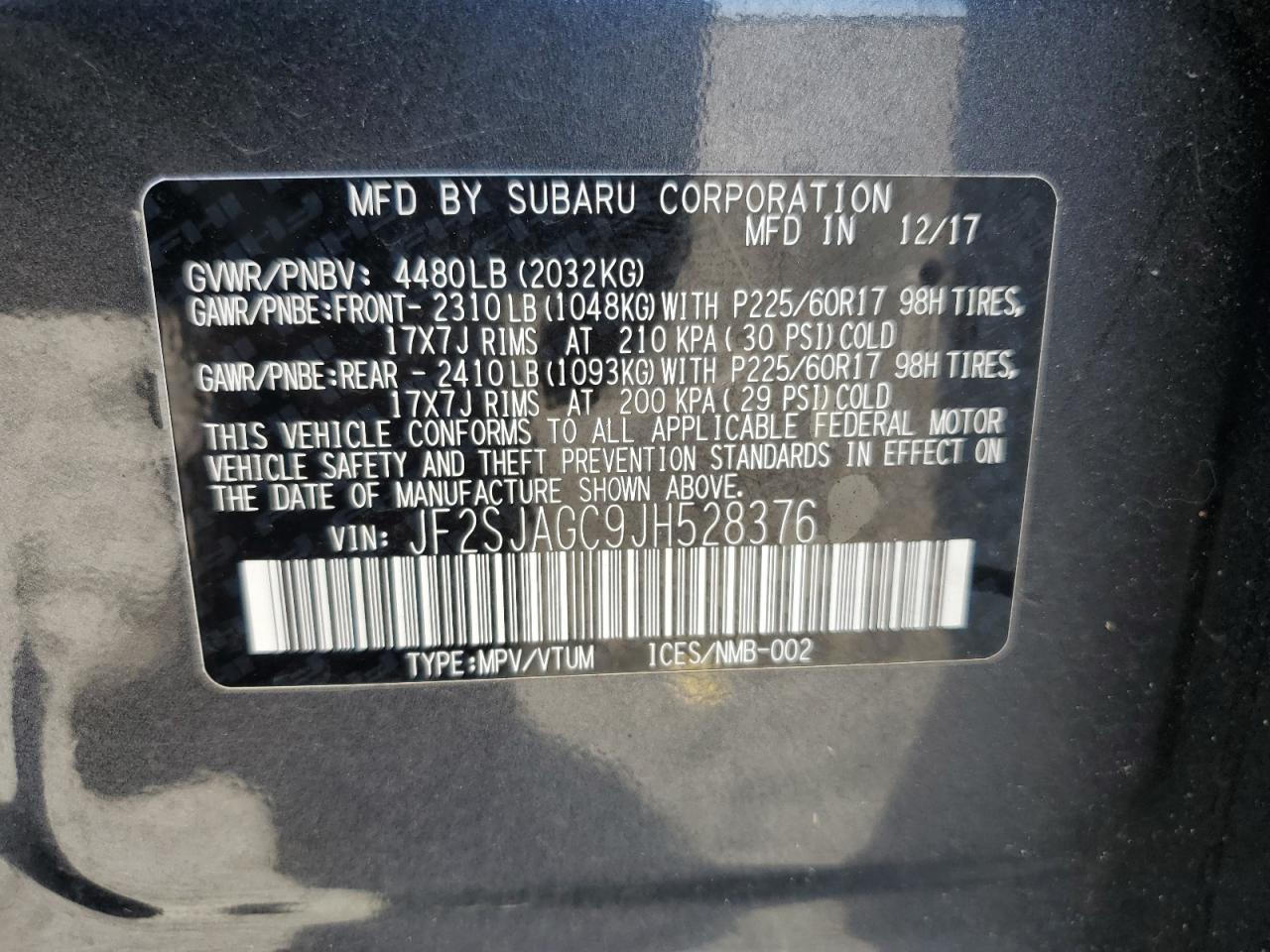 2018 Subaru Forester 2.5I Premium VIN: JF2SJAGC9JH528376 Lot: 85673425