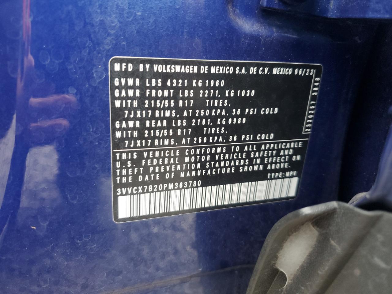 2023 Volkswagen Taos S VIN: 3VVCX7B20PM363780 Lot: 85654505