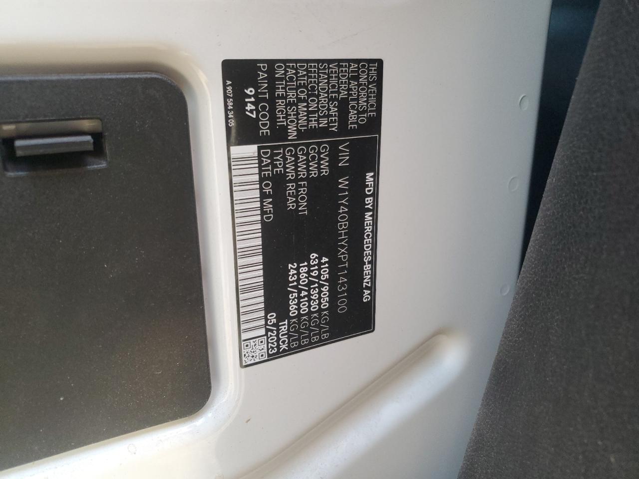 2023 Mercedes-Benz Sprinter 2500 VIN: W1Y40BHYXPT143100 Lot: 82575455