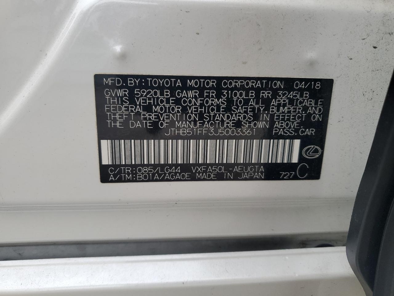 2018 Lexus Ls 500 Base VIN: JTHB51FF3J5003361 Lot: 82663875