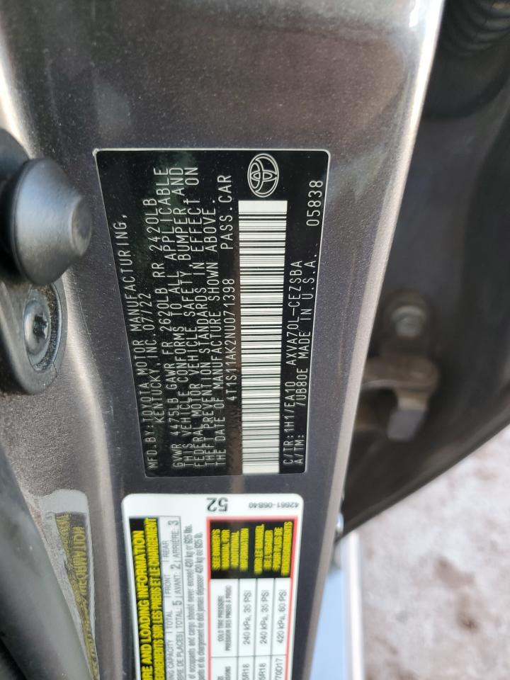 2022 Toyota Camry Night Shade VIN: 4T1S11AK2NU071398 Lot: 86314735