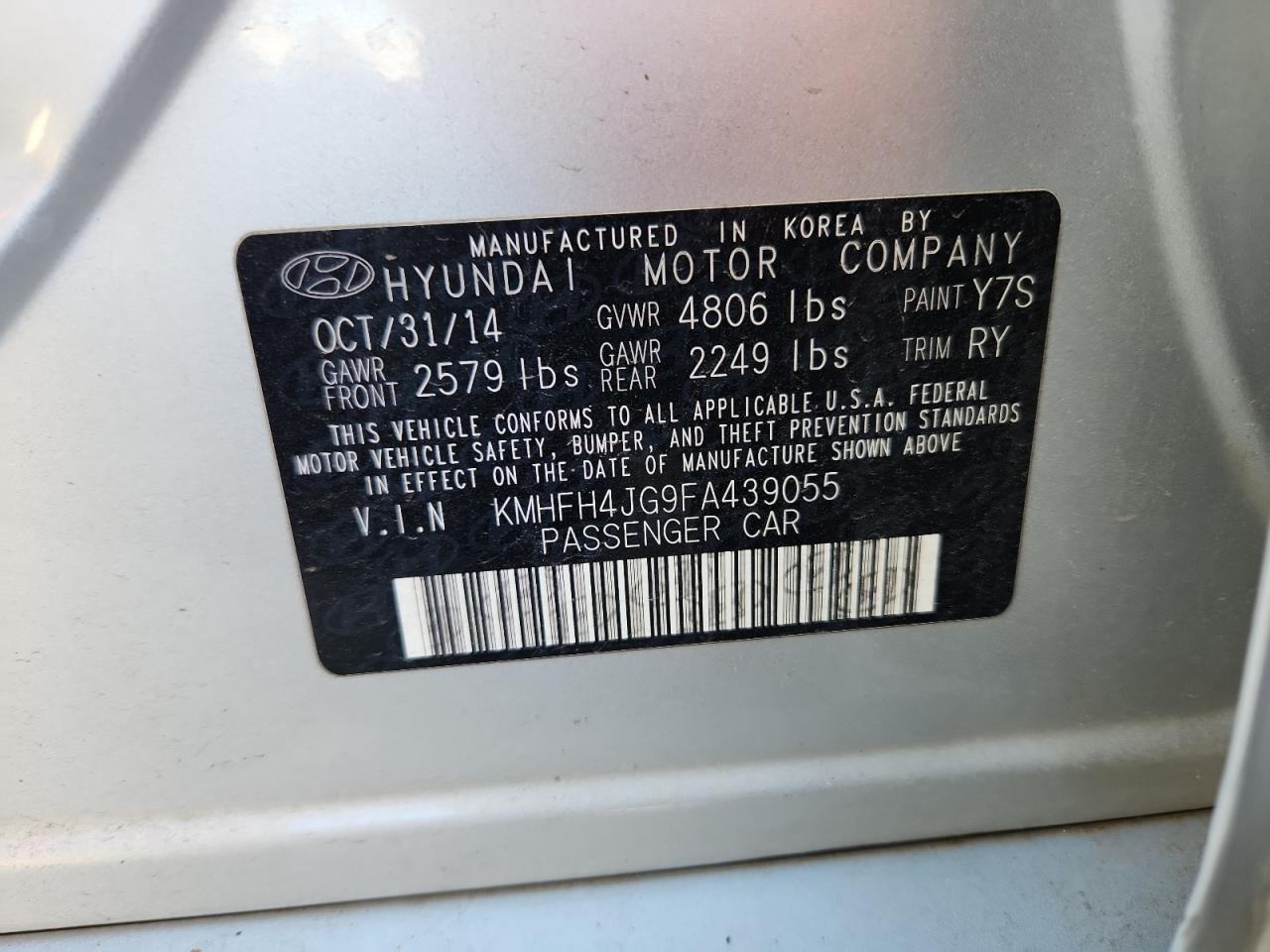 2015 Hyundai Azera Limited VIN: KMHFH4JG9FA439055 Lot: 82557985