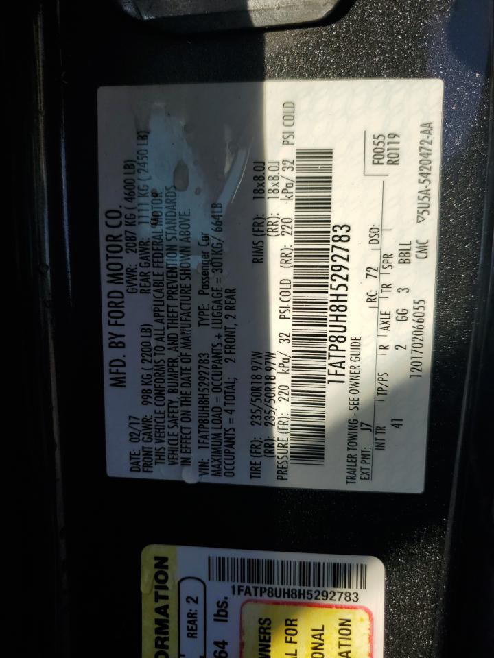 2017 Ford Mustang VIN: 1FATP8UH8H5292783 Lot: 86782645