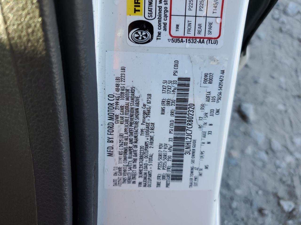 2012 Lincoln Mkz VIN: 3LNHL2JC7CR802320 Lot: 84023895