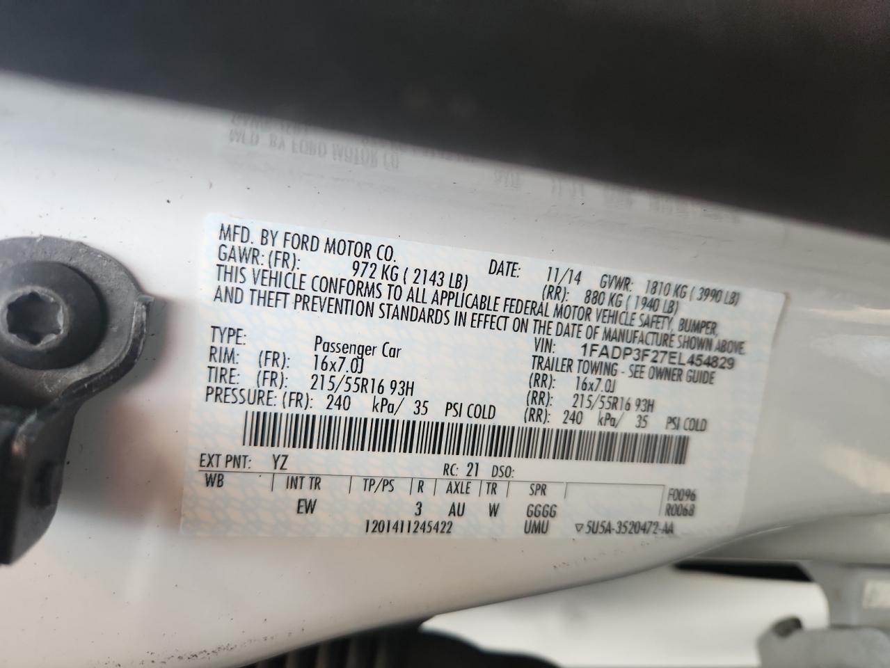 2014 Ford Focus Se VIN: 1FADP3F27EL454829 Lot: 85386665