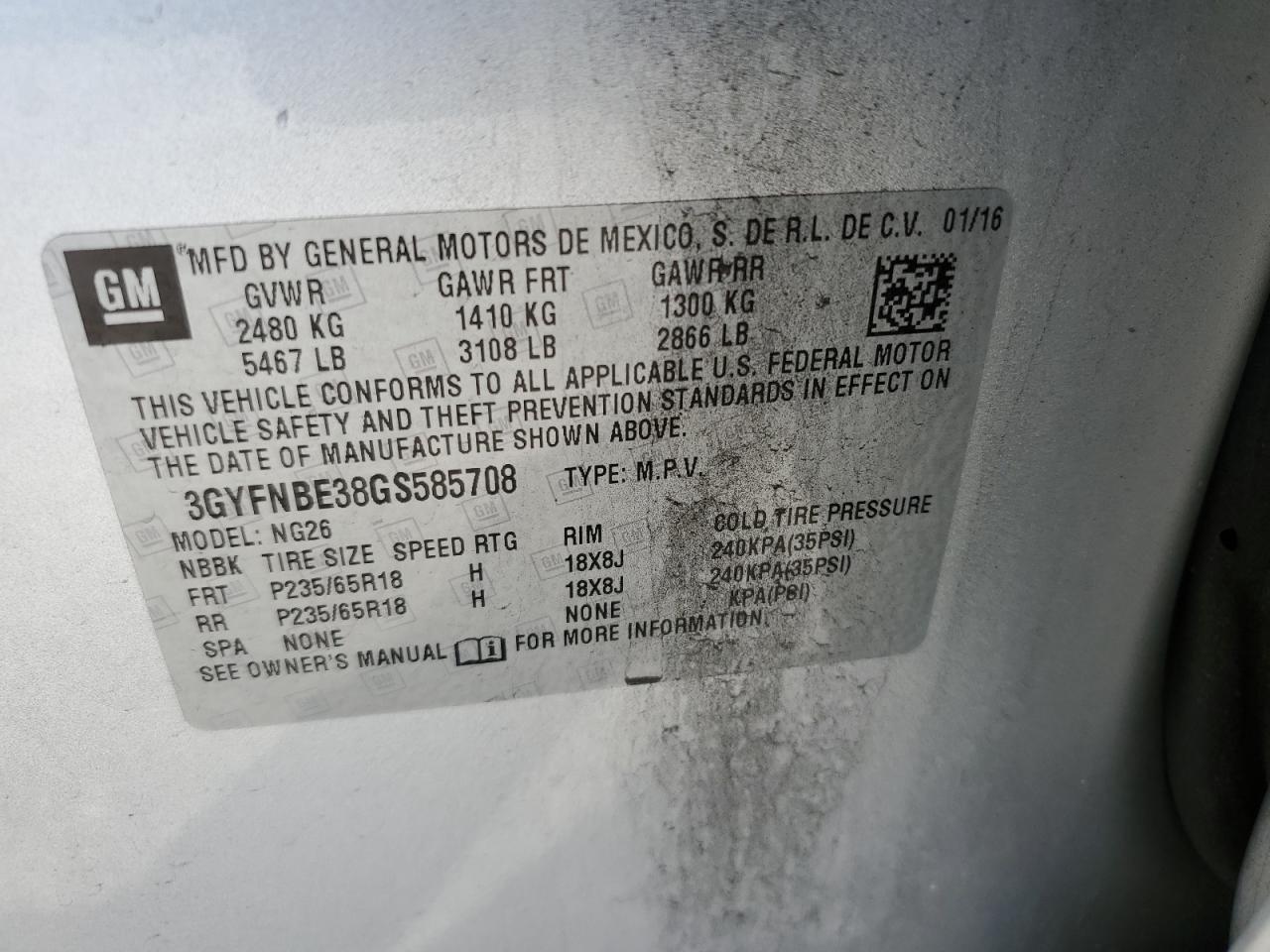 2016 Cadillac Srx Luxury Collection VIN: 3GYFNBE38GS585708 Lot: 82738375