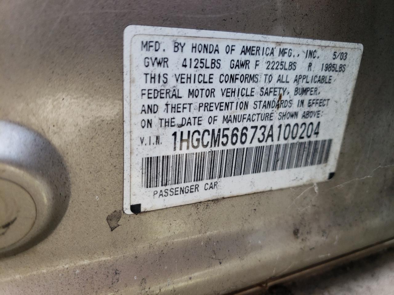 2003 Honda Accord Ex VIN: 1HGCM56673A100204 Lot: 81894725