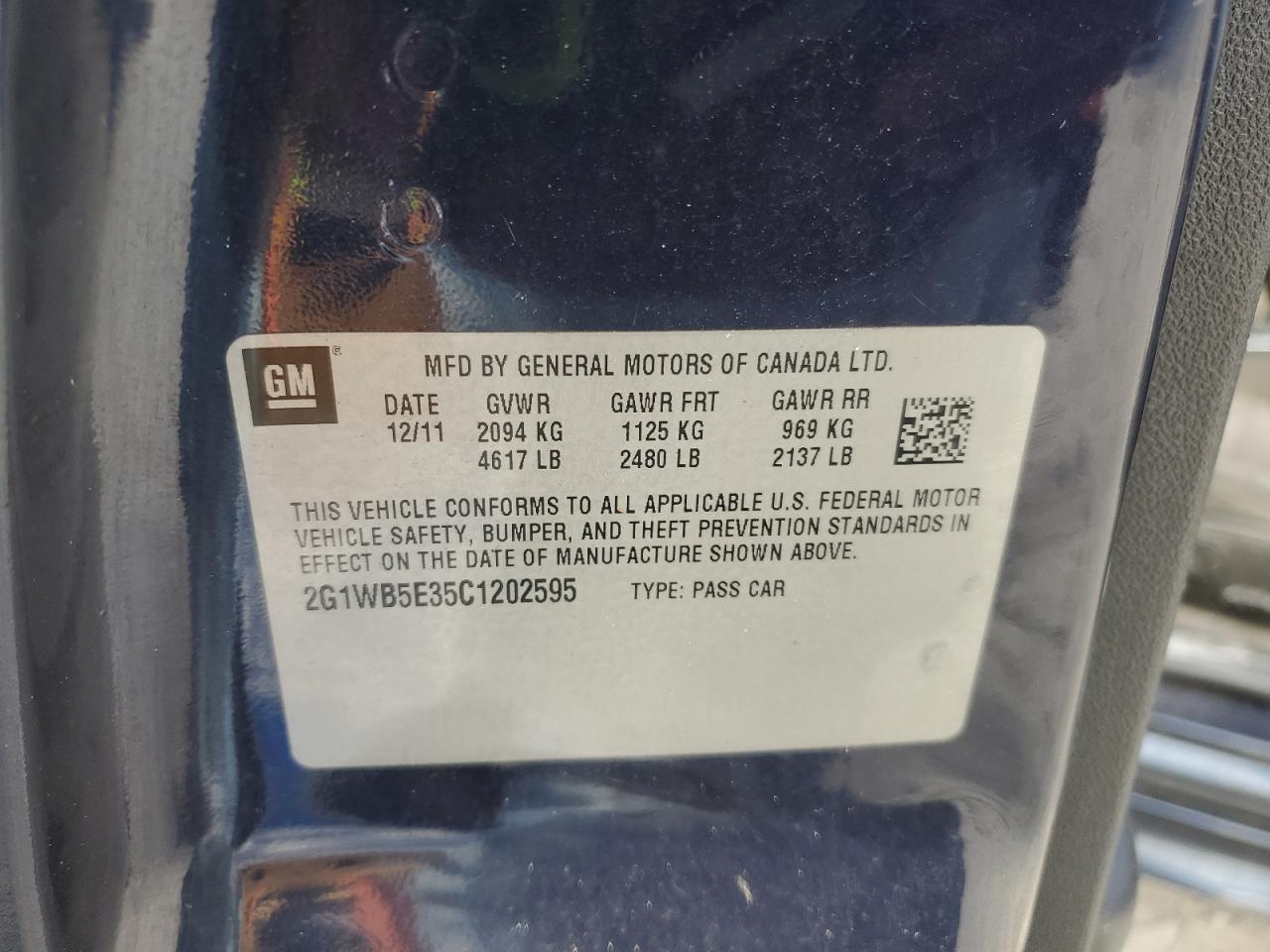 2012 Chevrolet Impala Lt VIN: 2G1WB5E35C1202595 Lot: 85835215