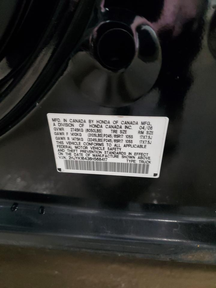 2006 Honda Ridgeline Rts VIN: 2HJYK16436H568417 Lot: 90905435
