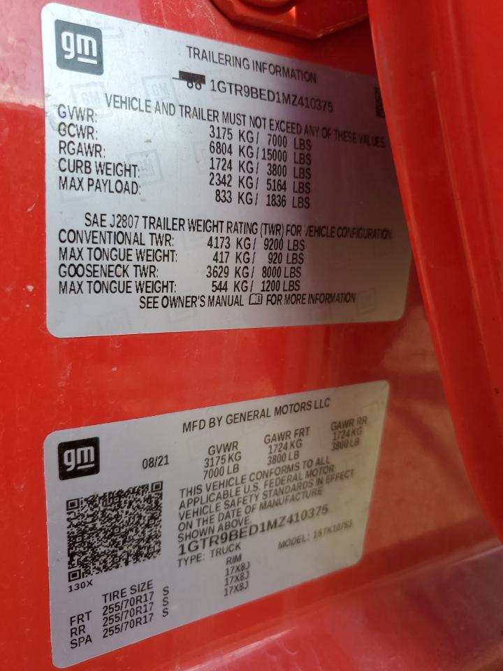 2021 GMC Sierra K1500 Sle VIN: 1GTR9BED1MZ410375 Lot: 85759565