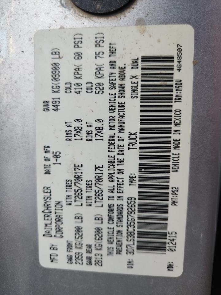 2005 Dodge Ram 3500 St VIN: 3D7LS38C35G792659 Lot: 86188965