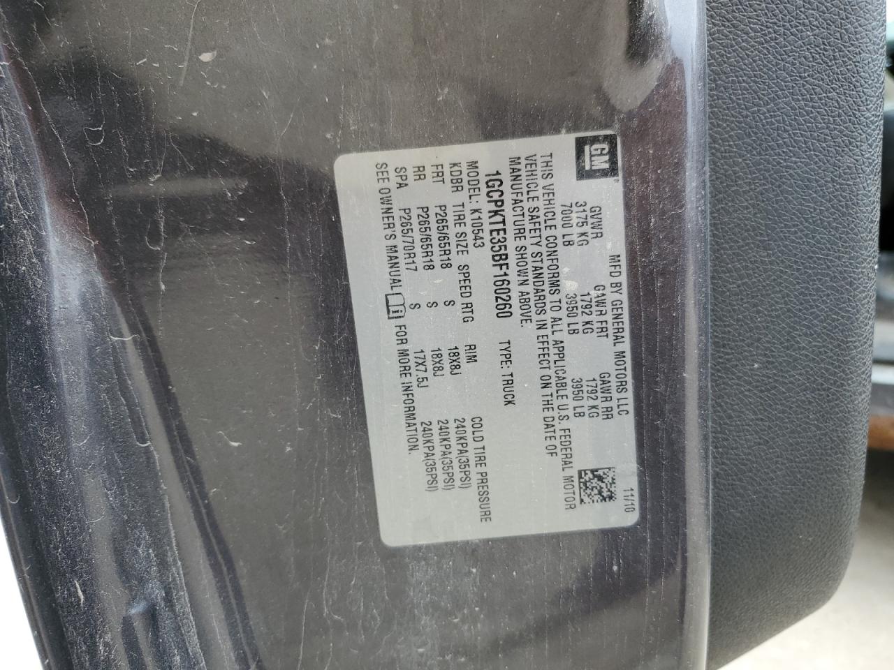 2011 Chevrolet Silverado K1500 Ltz VIN: 1GCPKTE35BF160260 Lot: 85556535