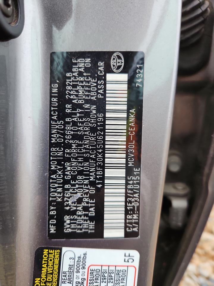 2005 Toyota Camry Le VIN: 4T1BF30K45U621196 Lot: 90319925