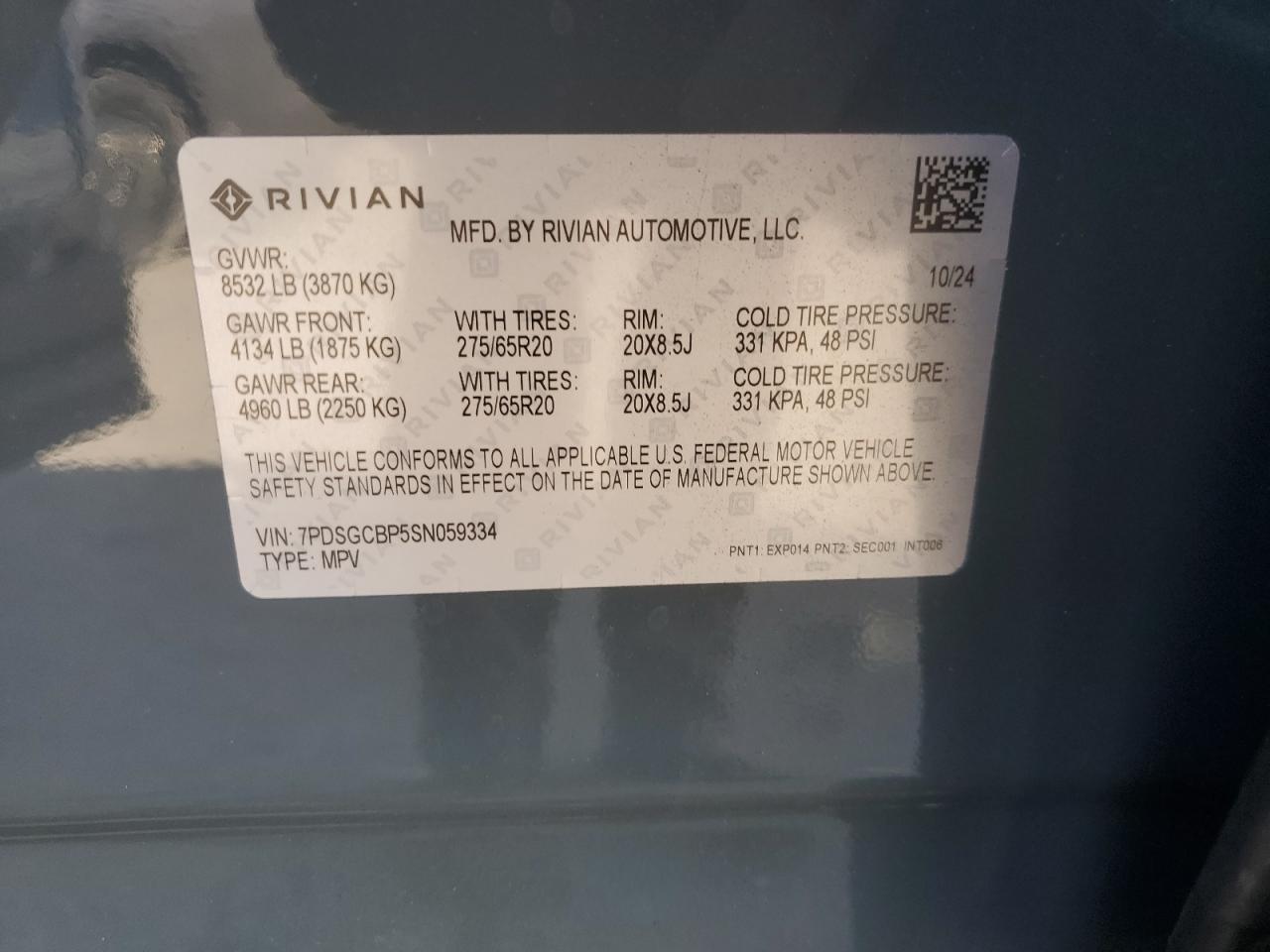 2025 Rivian R1S Premium VIN: 7PDSGCBP5SN059334 Lot: 90629175