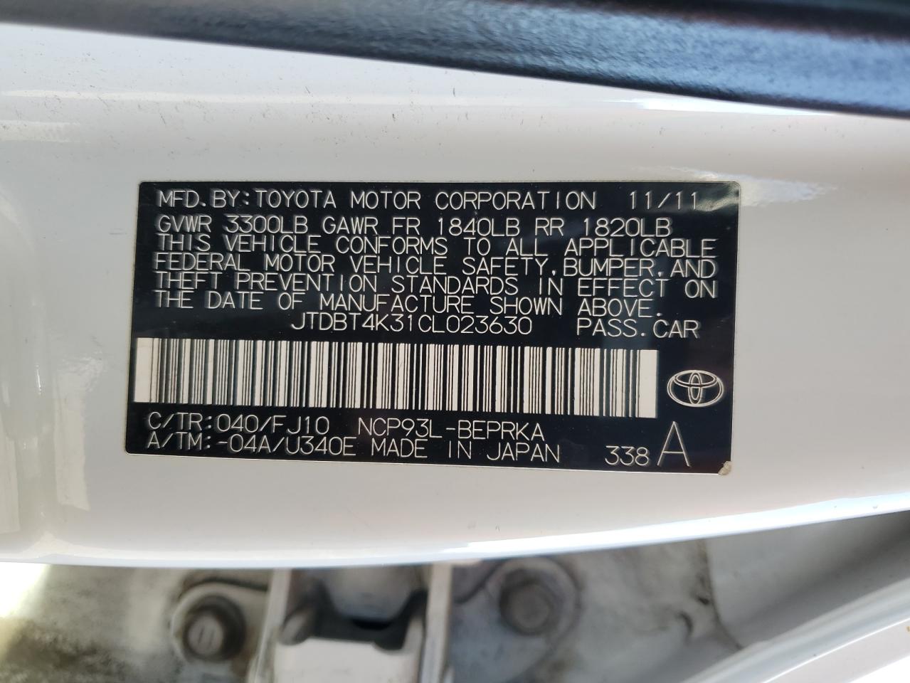 2012 Toyota Yaris VIN: JTDBT4K31CL023630 Lot: 84061945