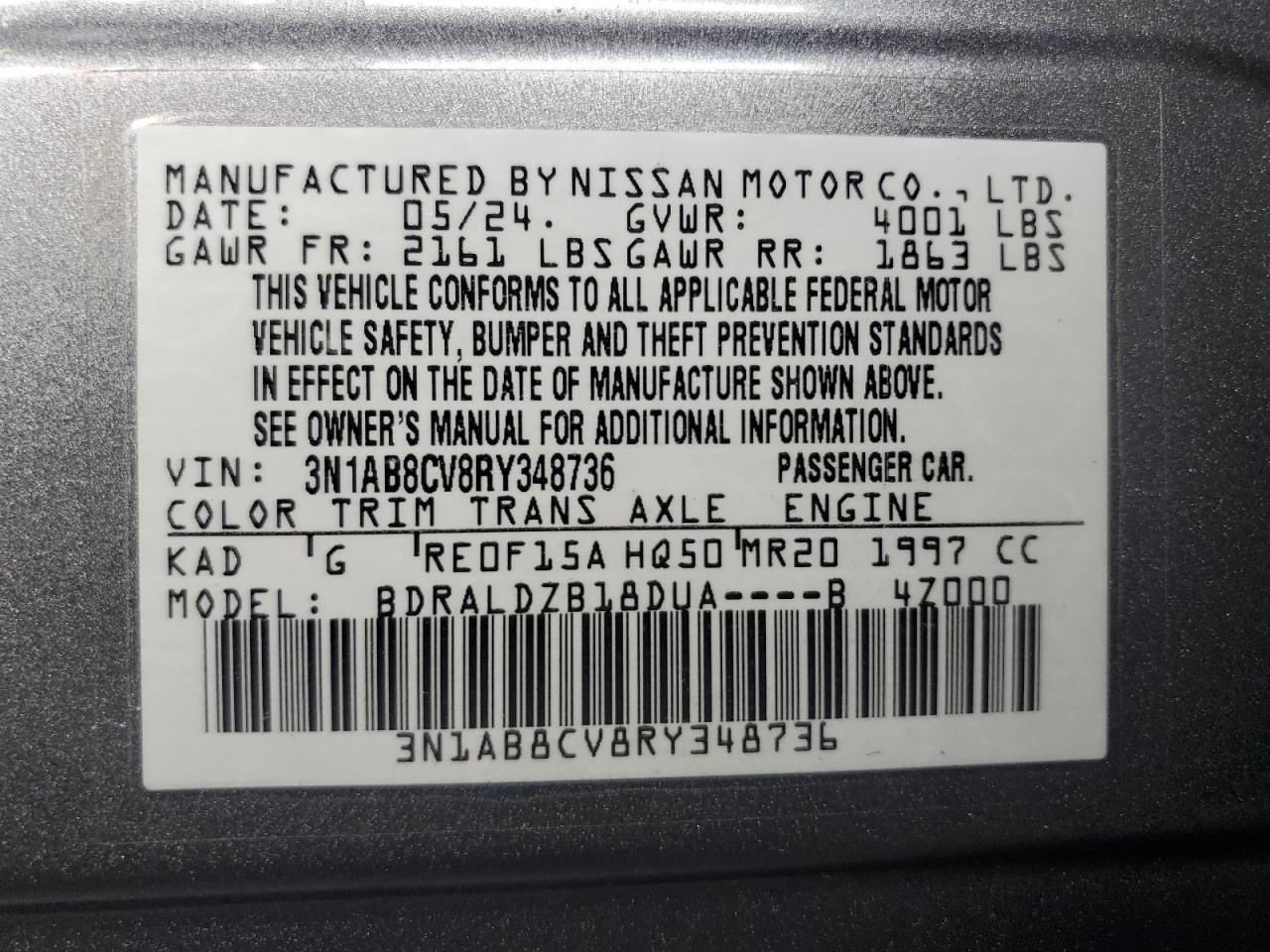 2024 Nissan Sentra Sv VIN: 3N1AB8CV8RY348736 Lot: 85132895
