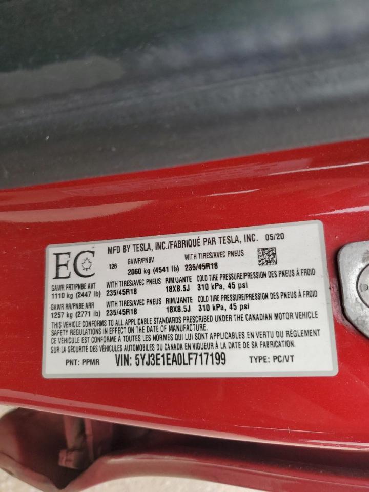 2020 Tesla Model 3 VIN: 5YJ3E1EA0LF717199 Lot: 86074335