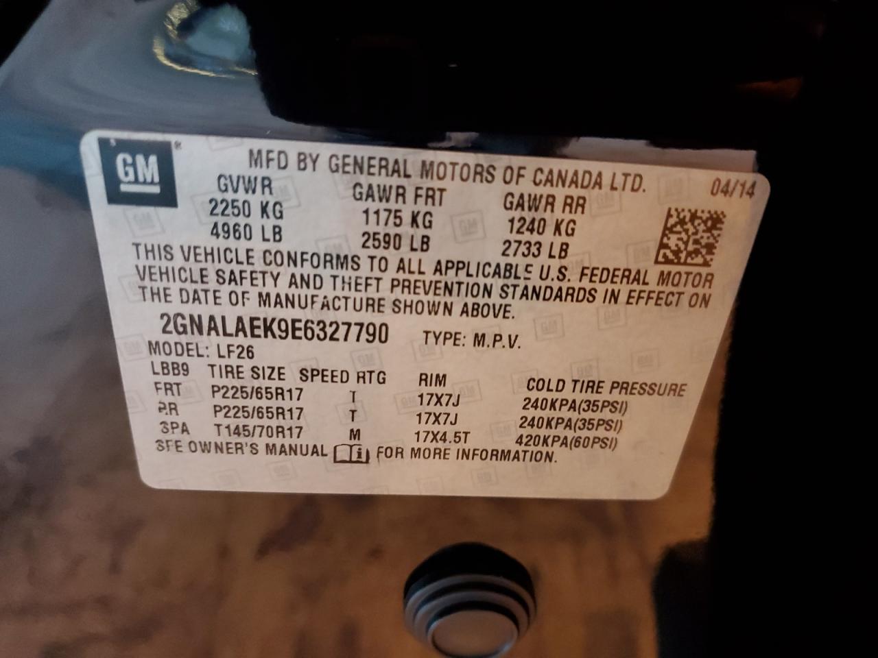 2014 Chevrolet Equinox Ls VIN: 2GNALAEK9E6327790 Lot: 82320875