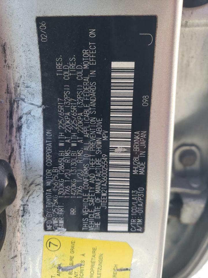 2006 Toyota Highlander Hybrid VIN: JTEEW21A360025549 Lot: 86634065