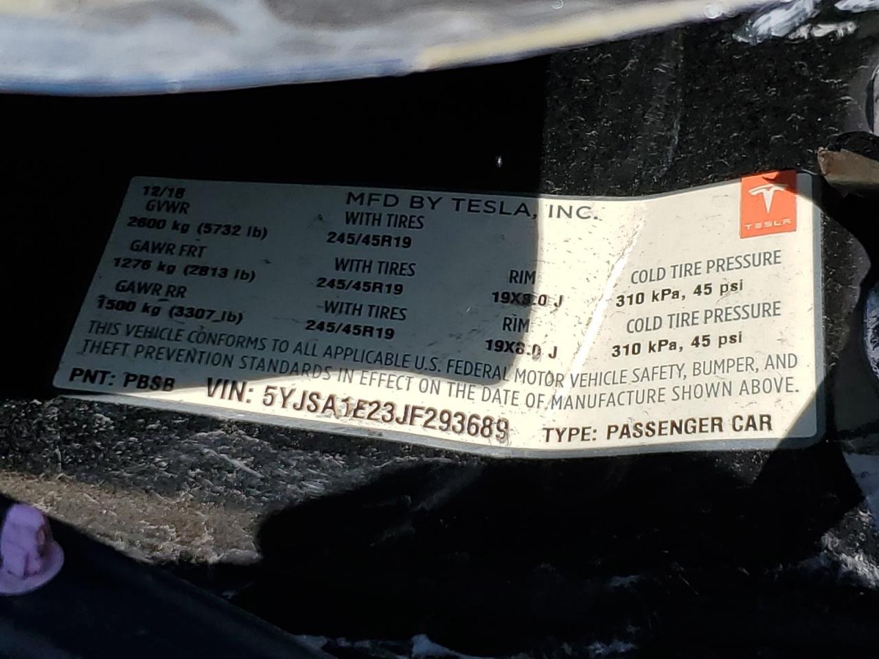 2018 Tesla Model S VIN: 5YJSA1E23JF293689 Lot: 84038525