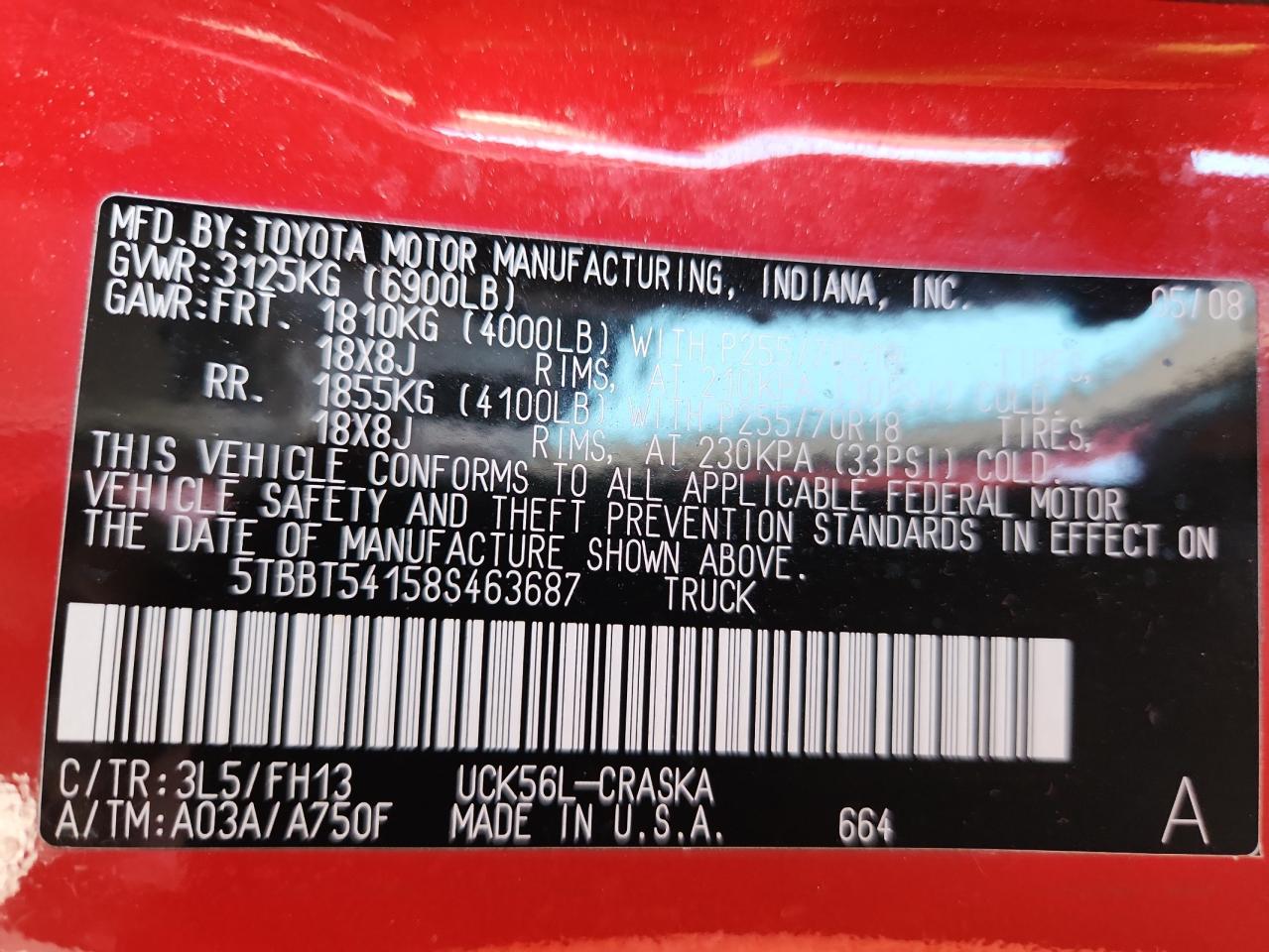 2008 Toyota Tundra Double Cab VIN: 5TBBT54158S463687 Lot: 84422585