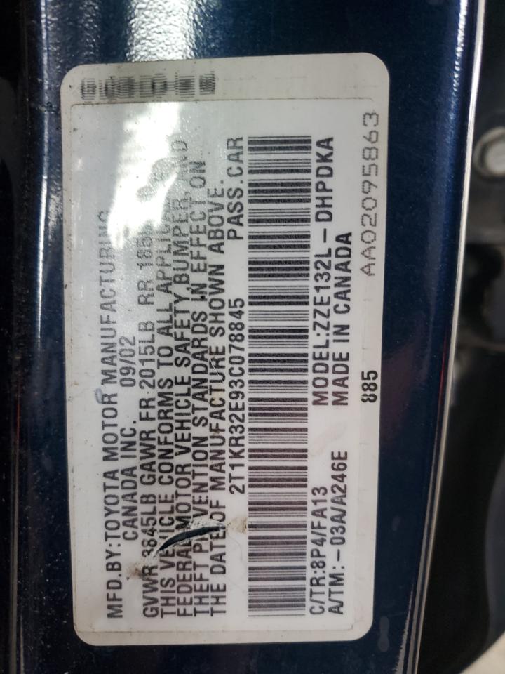 2003 Toyota Corolla Matrix Xr VIN: 2T1KR32E93C078845 Lot: 82234255